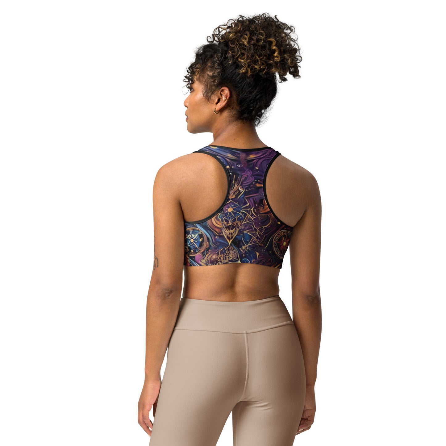 Cosmic Flow Non-Padded Sports Bra - Yin and Yang Universe Design