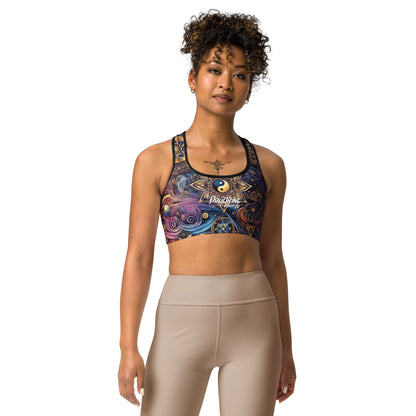 Cosmic Flow Non-Padded Sports Bra - Yin and Yang Universe Design